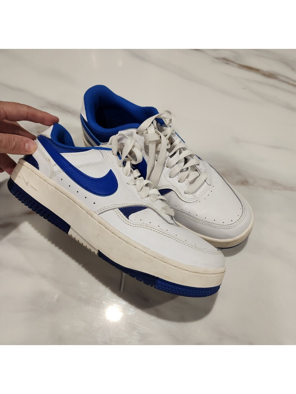 Nike Court Vision Low Women’s Leather Sneakers Size 9.5 White Royal Blue